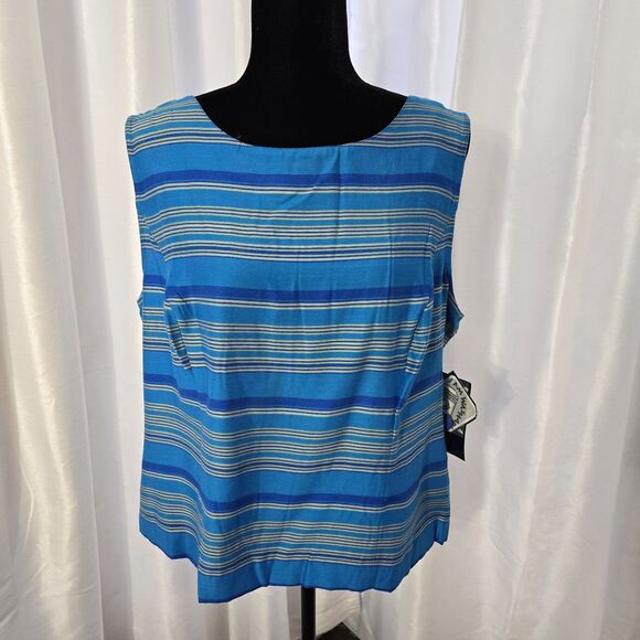 Vintage 90s Tank Top Blouse Size 16 Womens Stripe Blue Button Back Spring Summer - Picture 2 of 13
